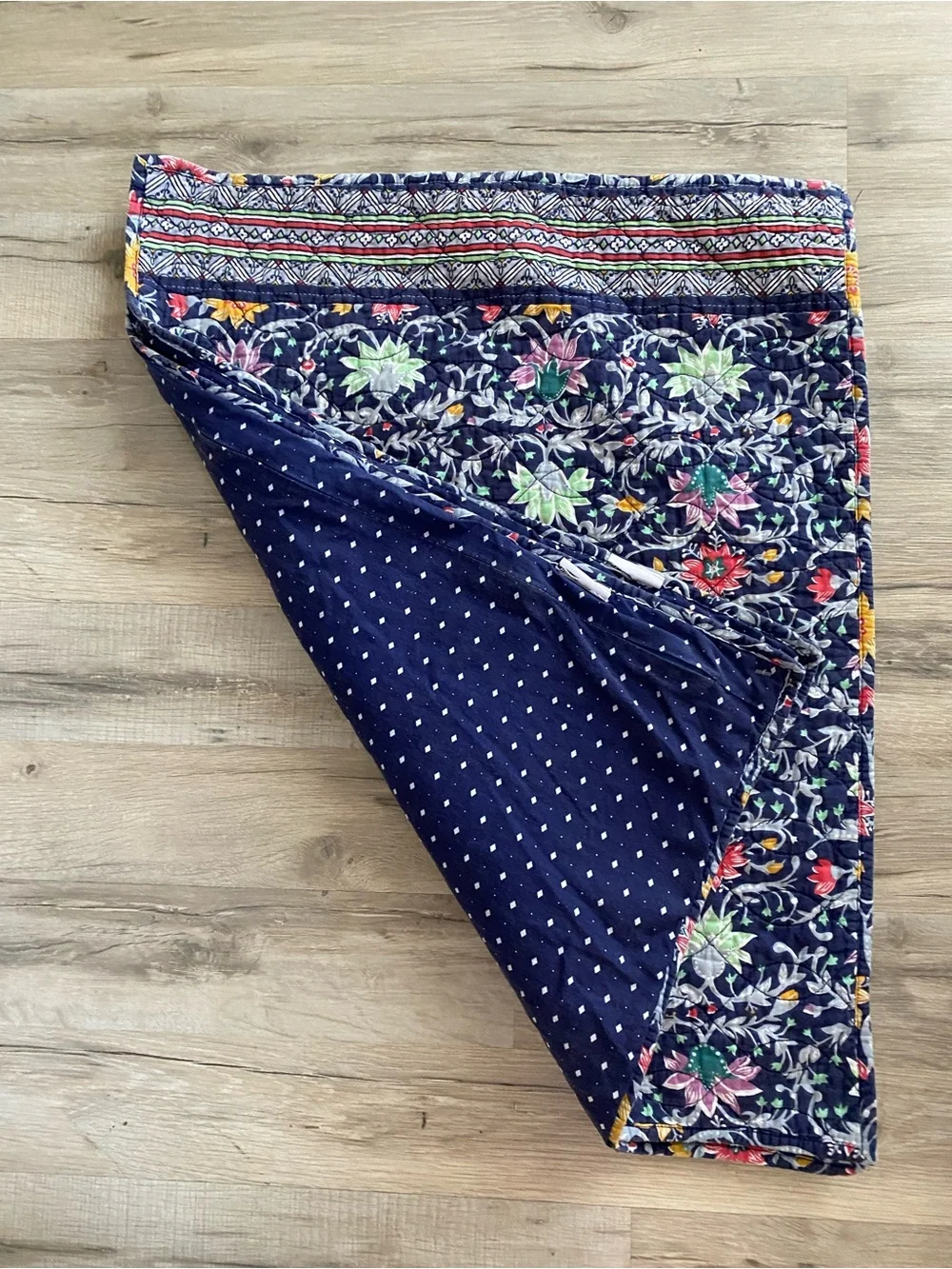 Vera Bradley Navy Floral Quilted Throw with Pink, Yellow, Green Accents